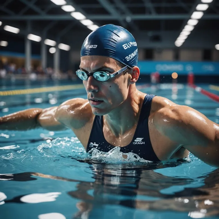 un nageur portant un bonnet bleu et des lunettes nage dans une piscine