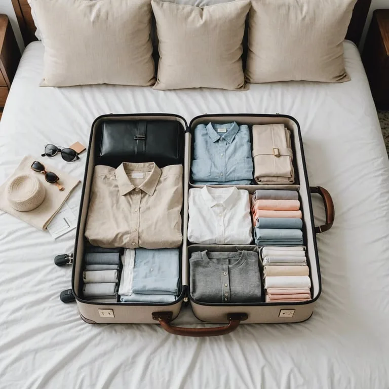 une valise pleine de vêtements est posée sur un lit
