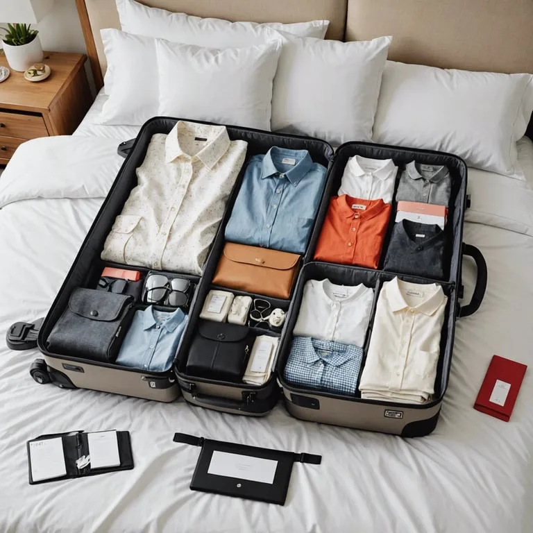 une valise pleine de vêtements est posée sur un lit